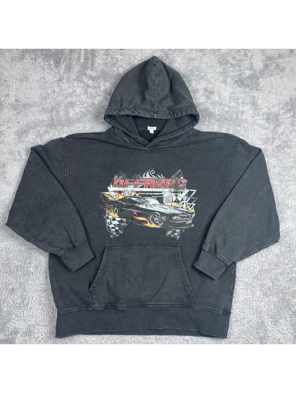Garage Hoodie Mens Large Black Offroad Car Graphic Pullover Relaxed Fit Vintage